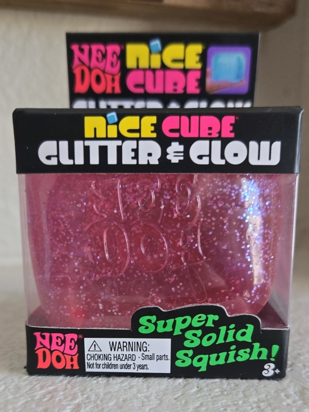 New Needoh Nice Cube Glitter & Glow Super Solid Squish - Pink